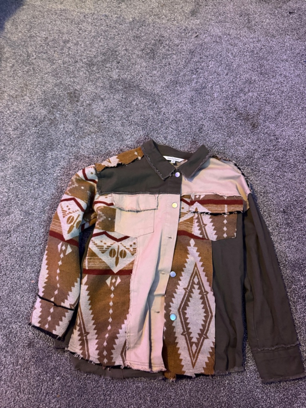 DAVI & DANI Brown Patchwork Printed Lightweight Shirt Jacket